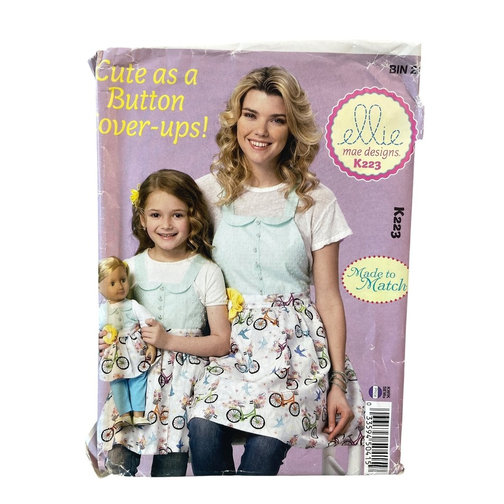 Kwik Sew K223 Apron Sewing Pattern Misses Girls Doll S-M-L Multi Pinafore Set